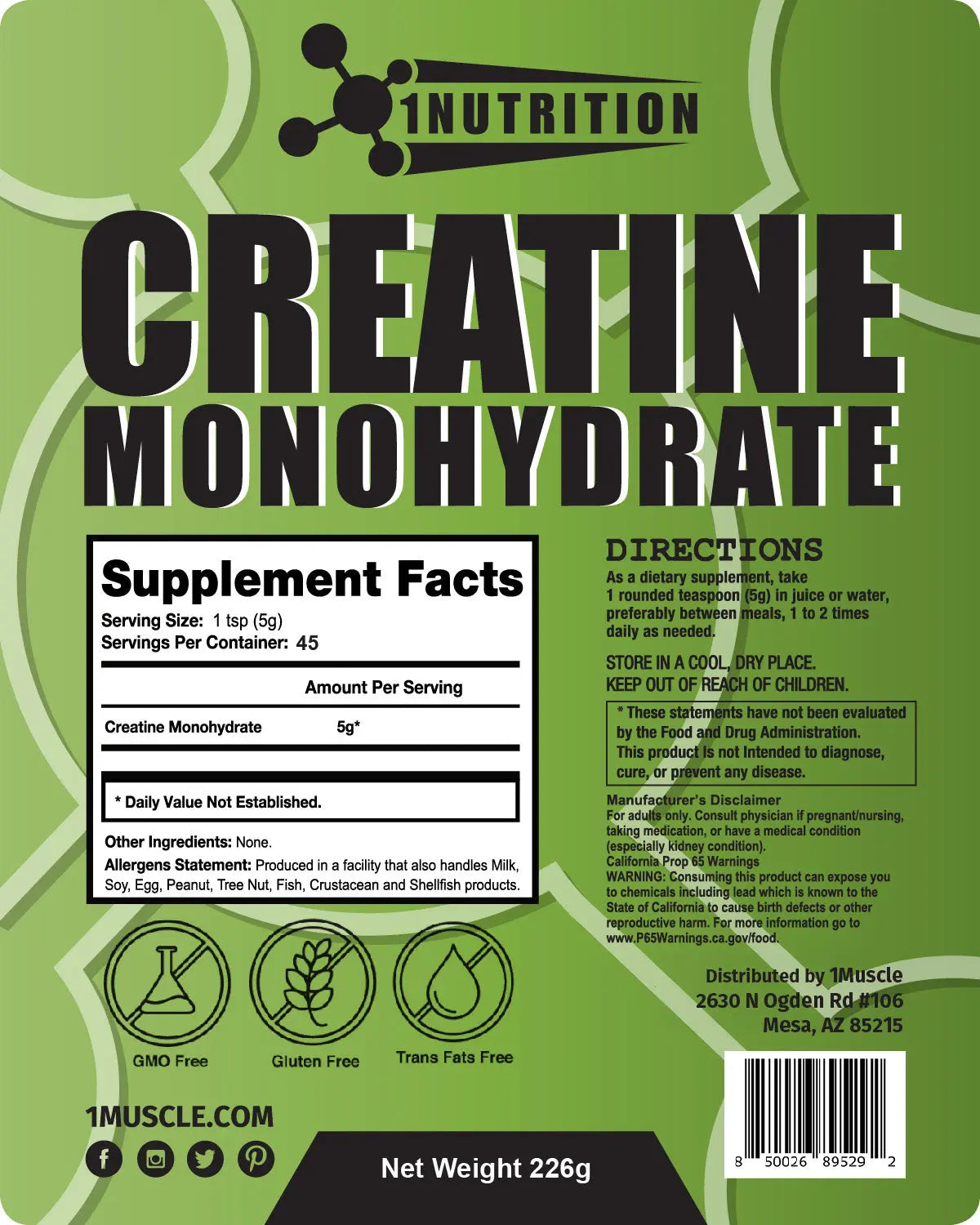 [プラント・ベース] CREATINE MONOHYDRATE 500g or 226g LAN